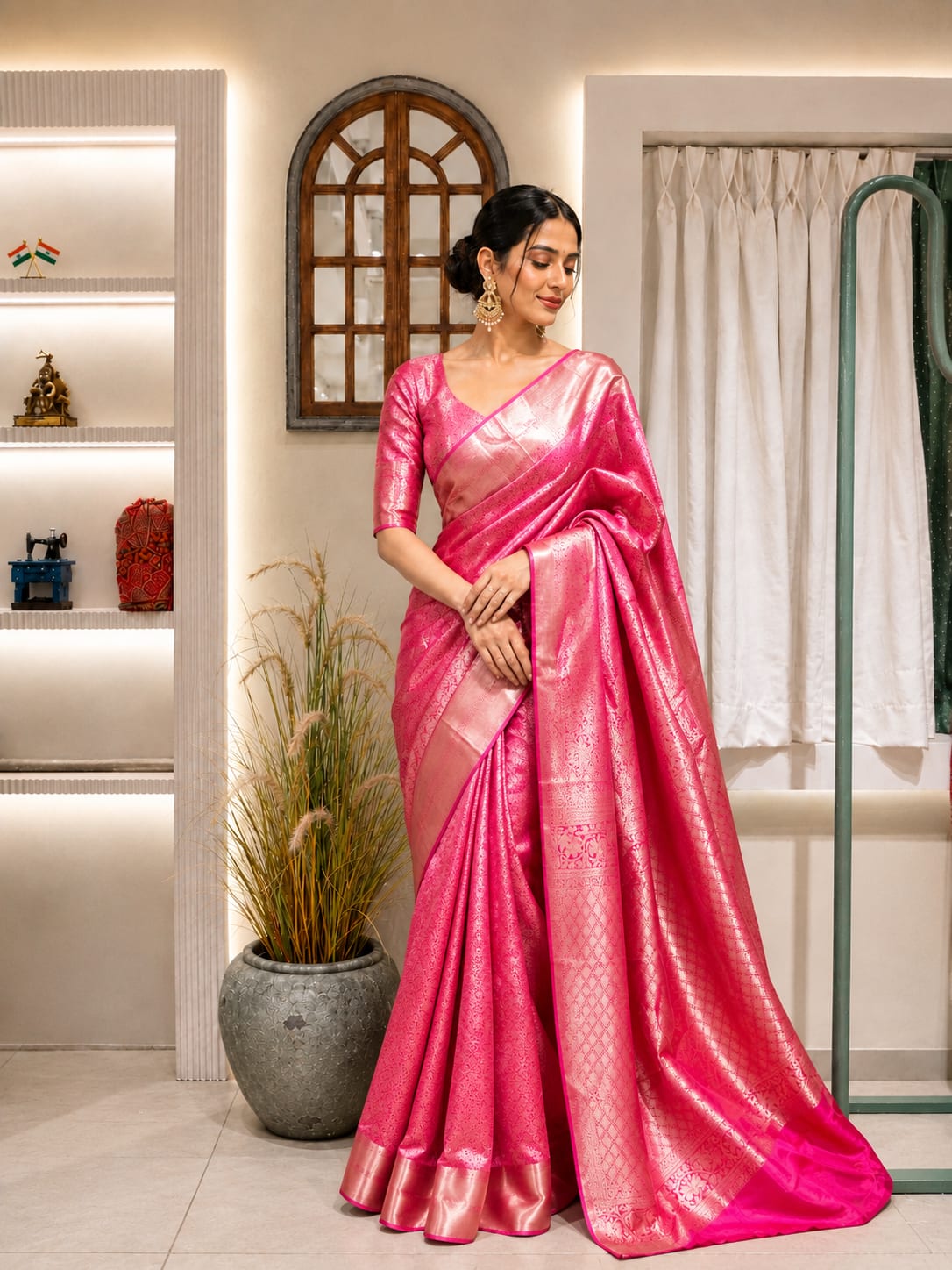 Pink kanjivaram silk saree 