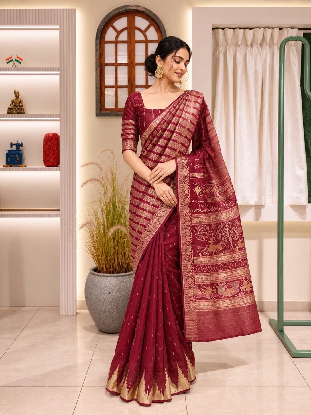 Maroon silk saree