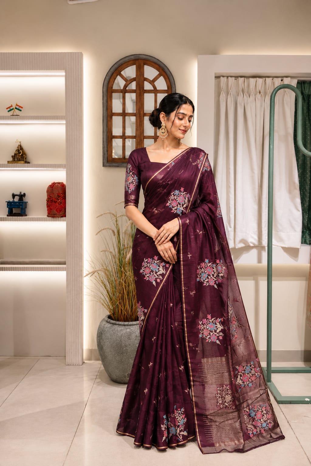 Wine purple silk saree 