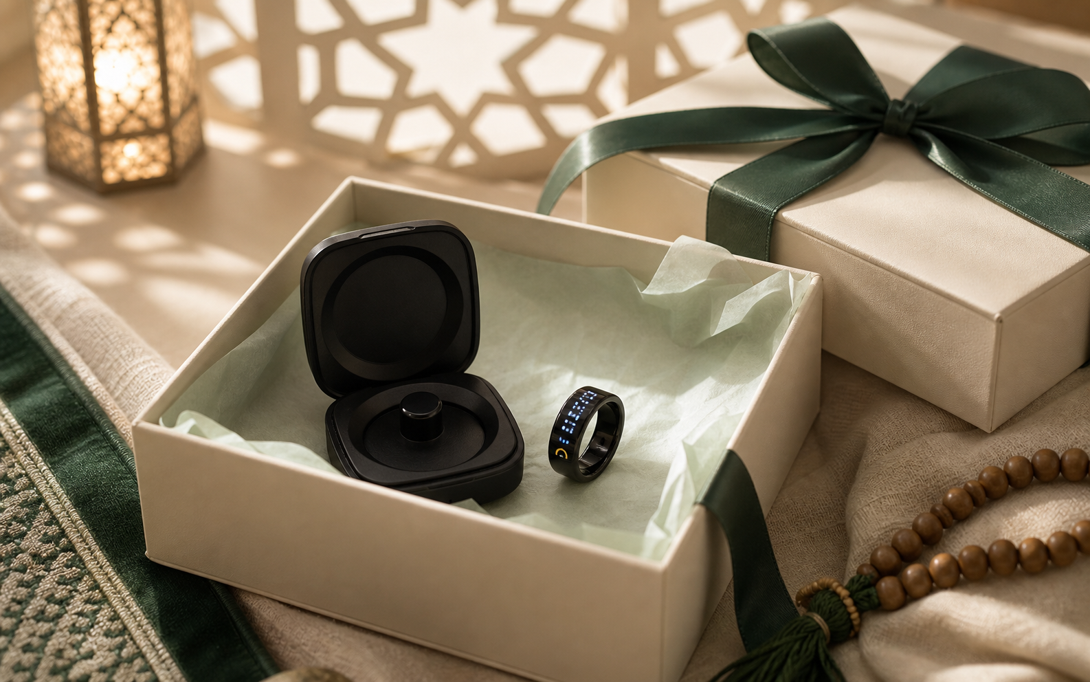 SQ666 premium Islamic gift scene with ring and portable charging case