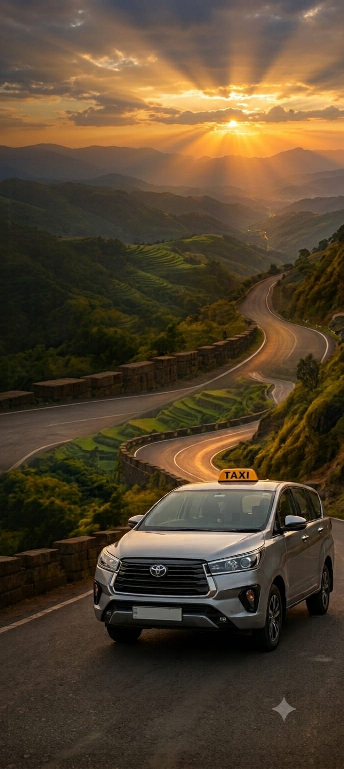 Scenic mountain road in Mahabaleshwar at sunset