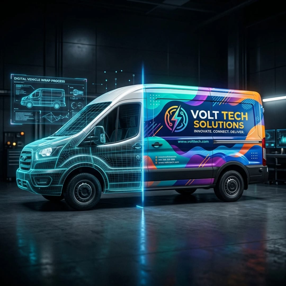 Esempio di rendering fotorealistico 3D per wrapping furgoni aziendali e veicoli commerciali a Roma