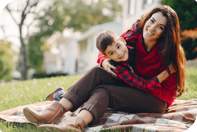 Mother and child learning together at home