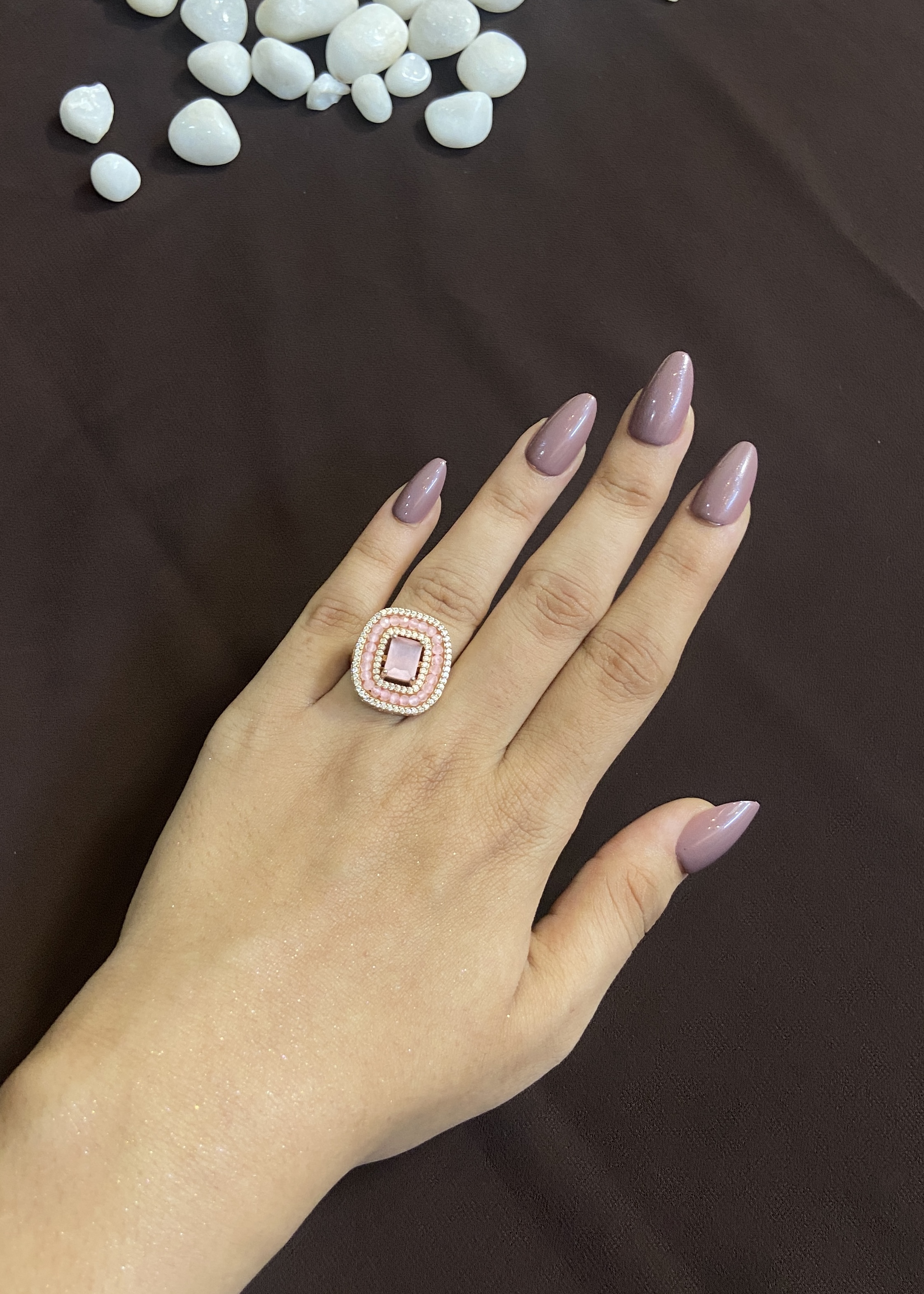 ELEGANT PINK CRYSTAL DIAMOND RING