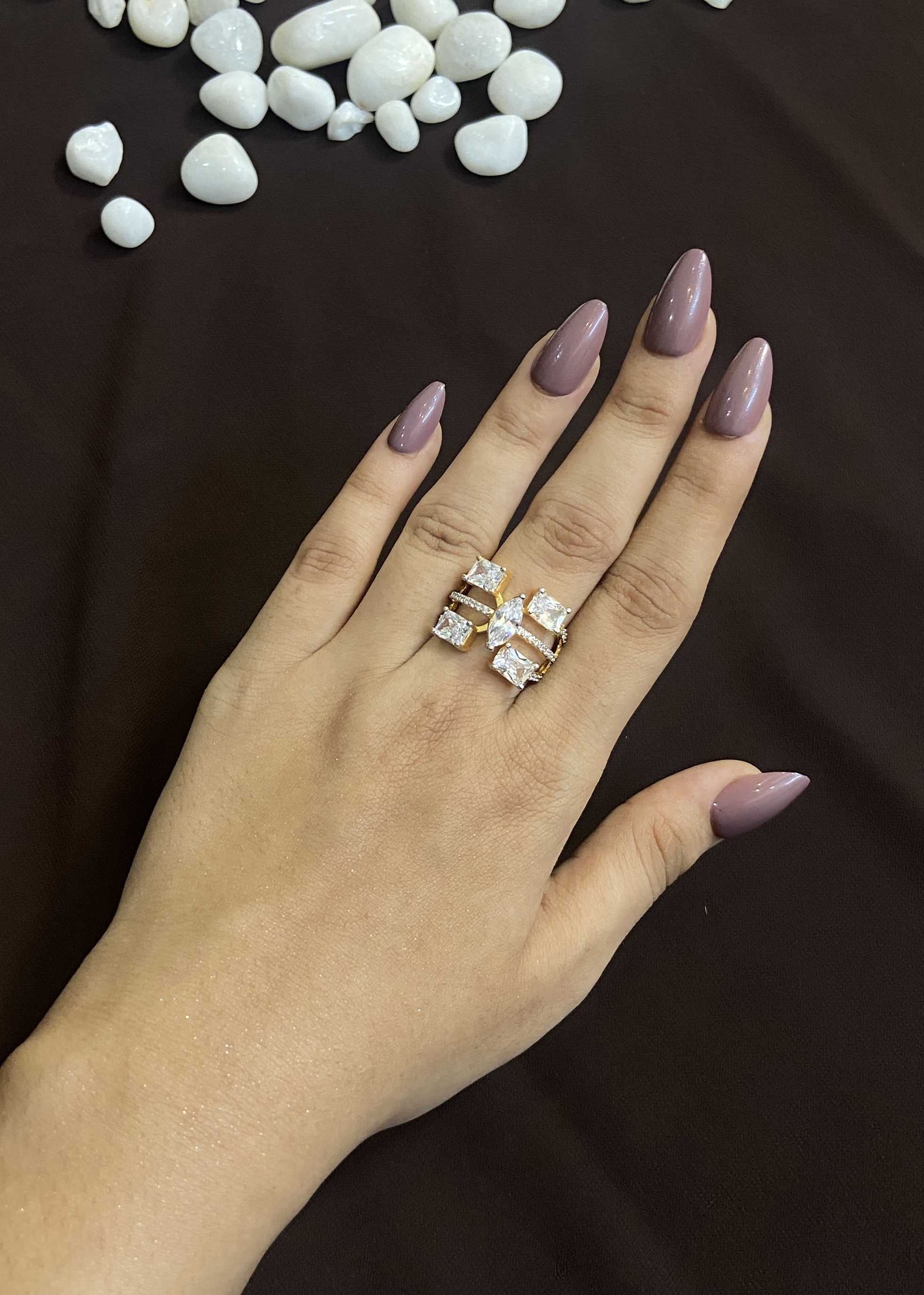 PEAR & SQAURE STONE GOLD DIAMOND RING