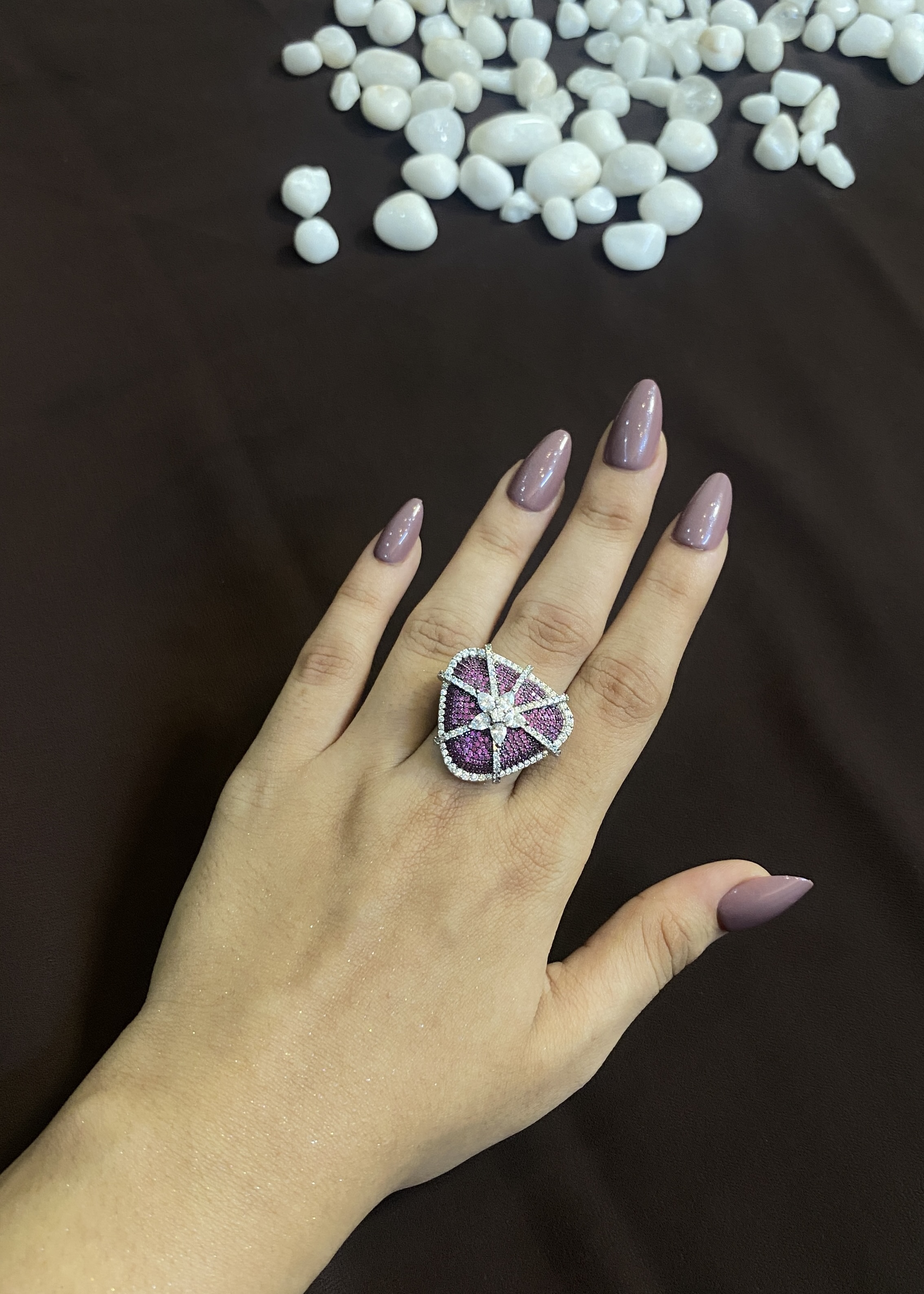 PRISM RUBY DIAMOND RING WITH WHITE LINE STONES