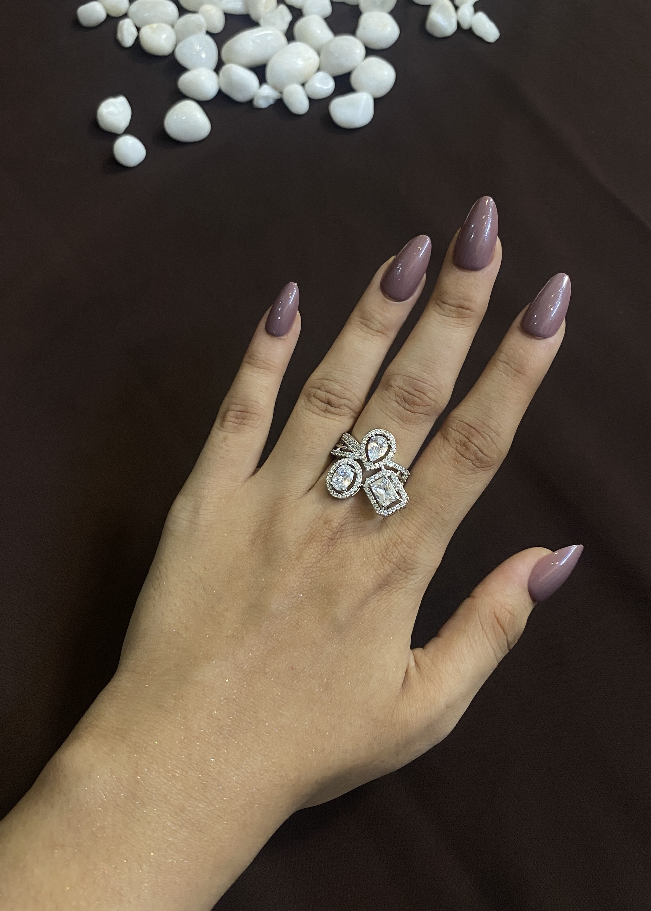 PEAR SQUARE & OVAL CLUSTER WITH DIAMOND LINES RING