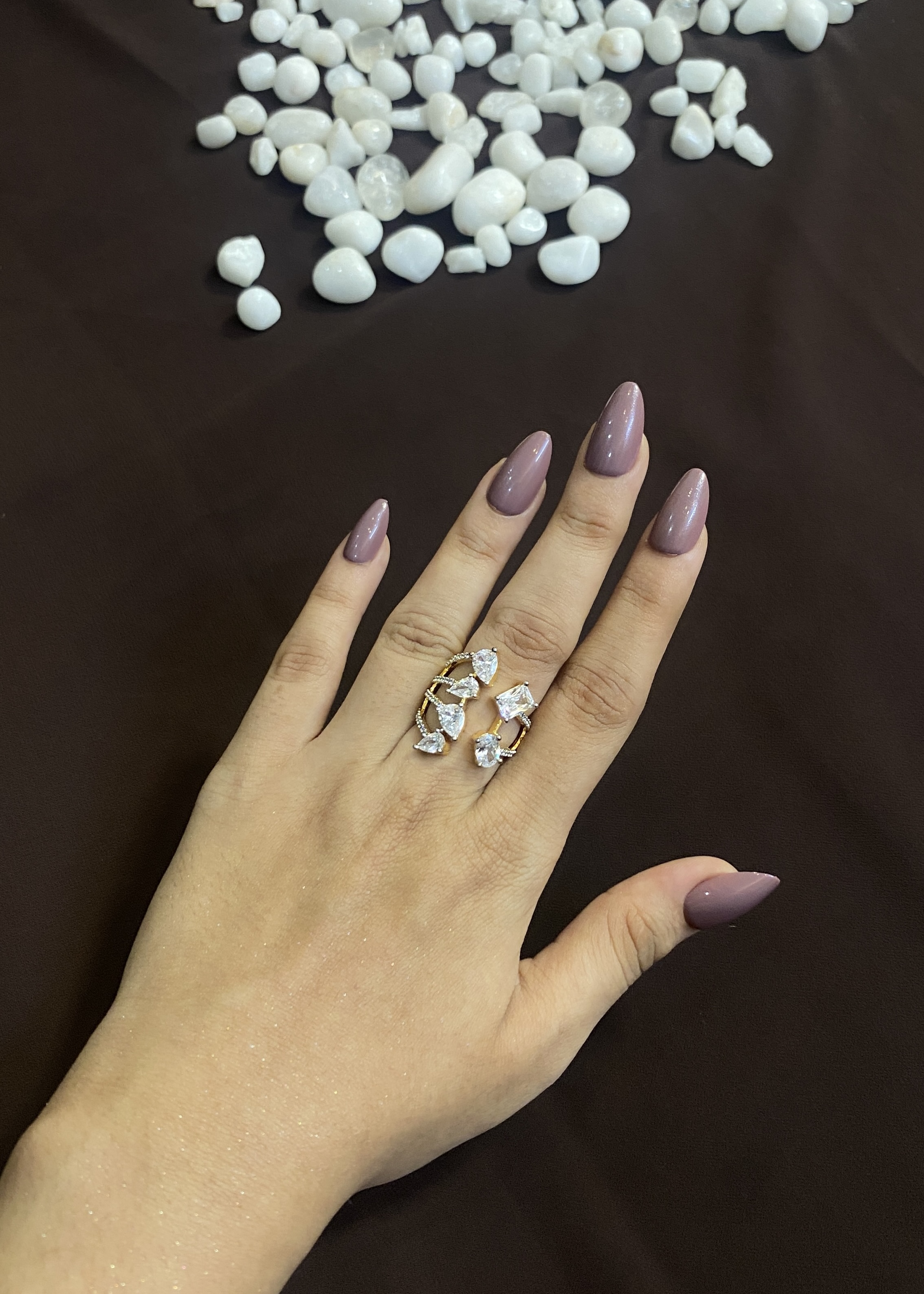 PEAR, SQUARE & OVAL HALF N HALF RING