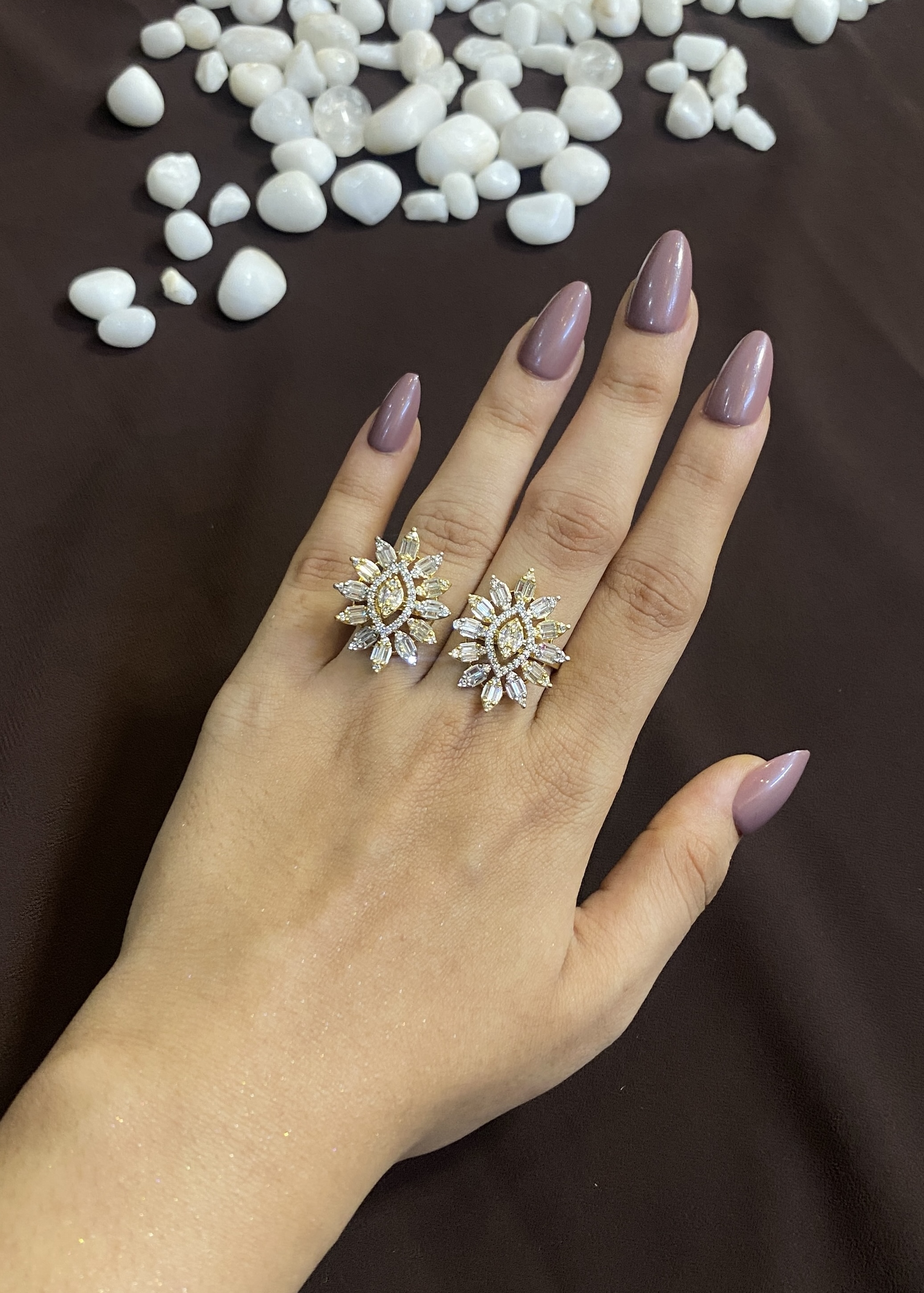 TWO FINGER CLUSTERED FLOWER DESIGN RING