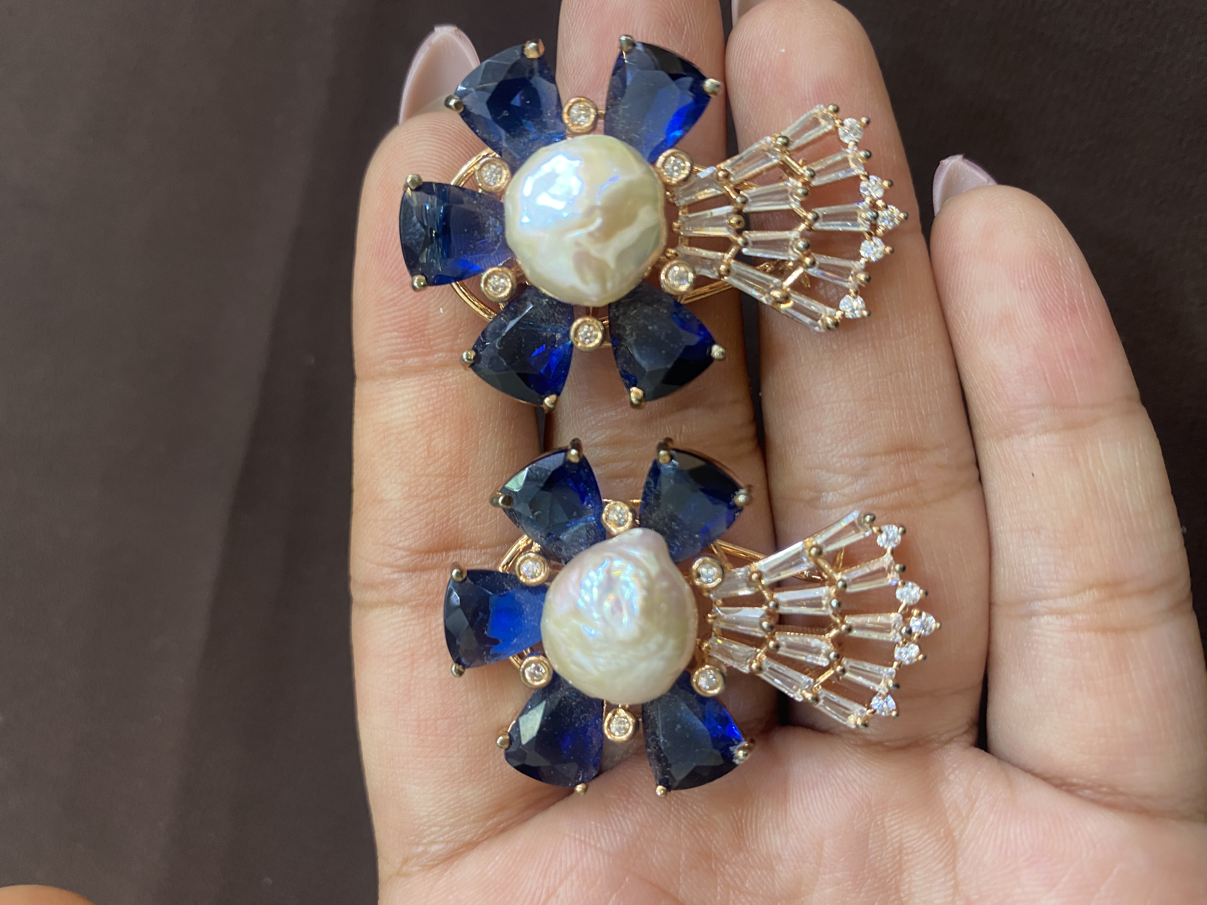 BLUE & ROSE GOLD HANGING EARRINGS