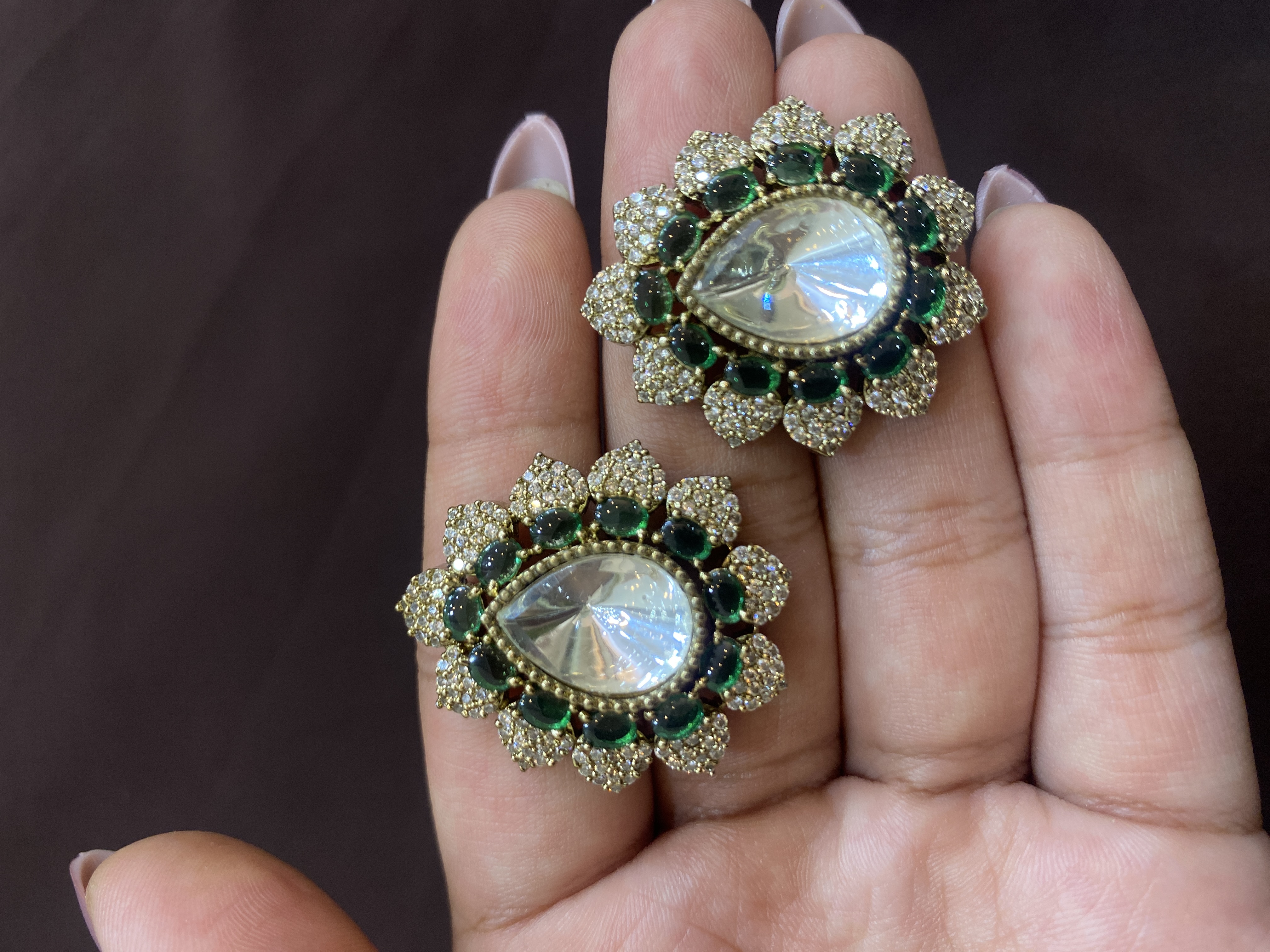 KUNDAN EMERALD GREEN STONES TOPS
