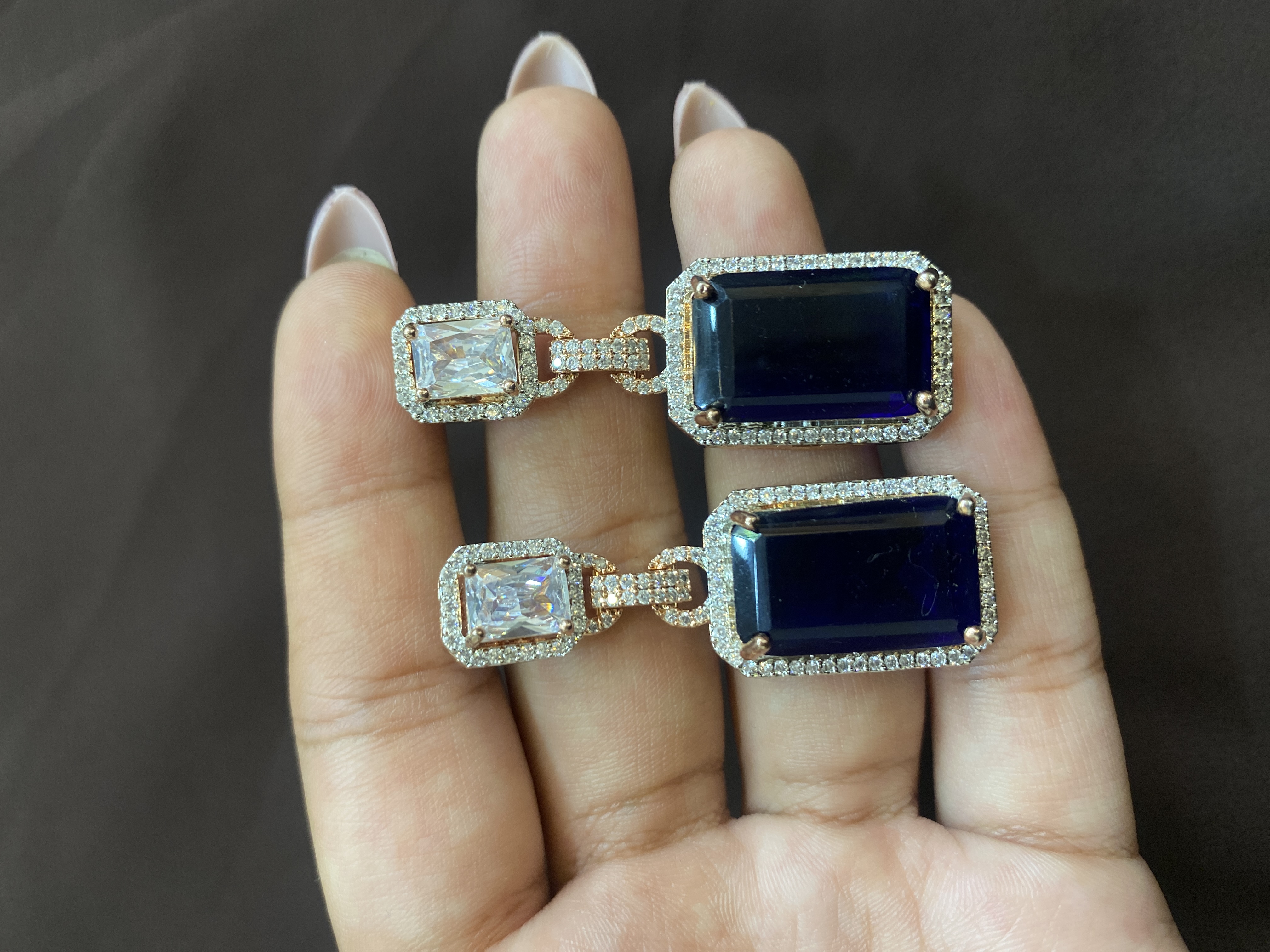 SAPPHIRE HANGING BLOCK DIAMOND EARRING