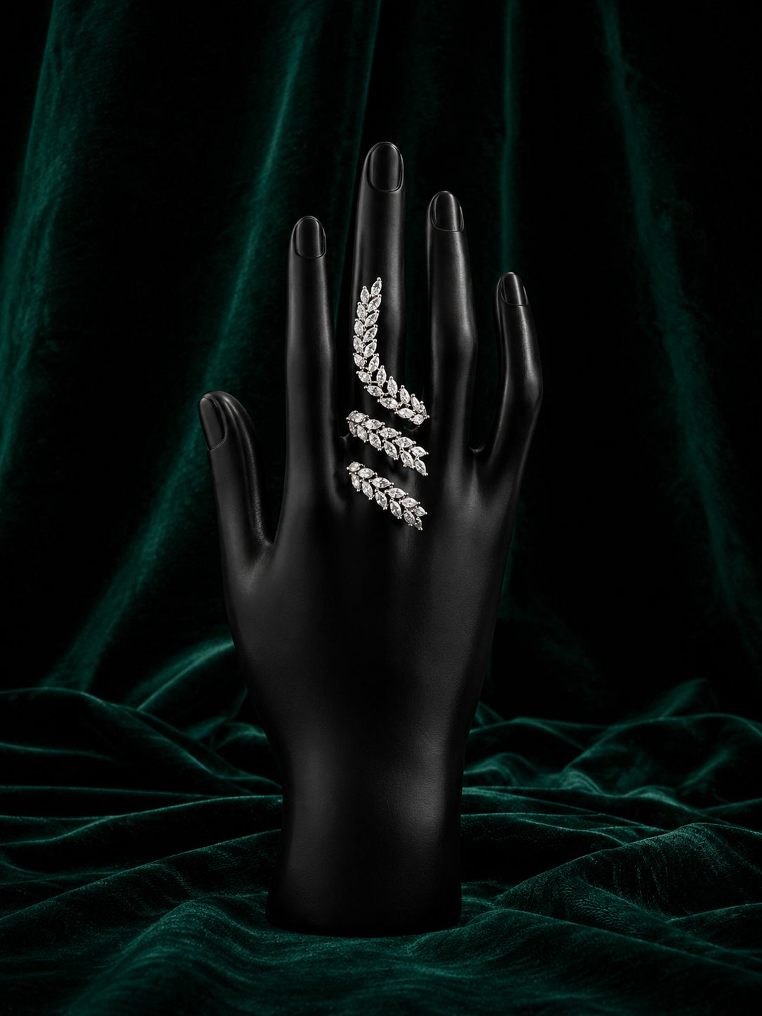 SPIRAL GOLDEN DIAMOND LEAF RING