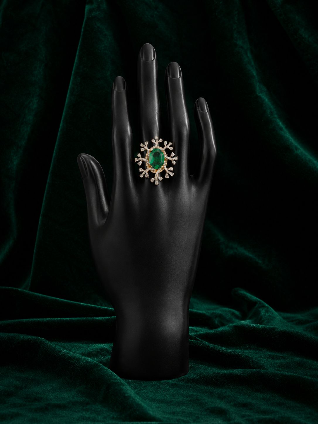 EMERALD STONE RING WITH WHITE DIAMONDS