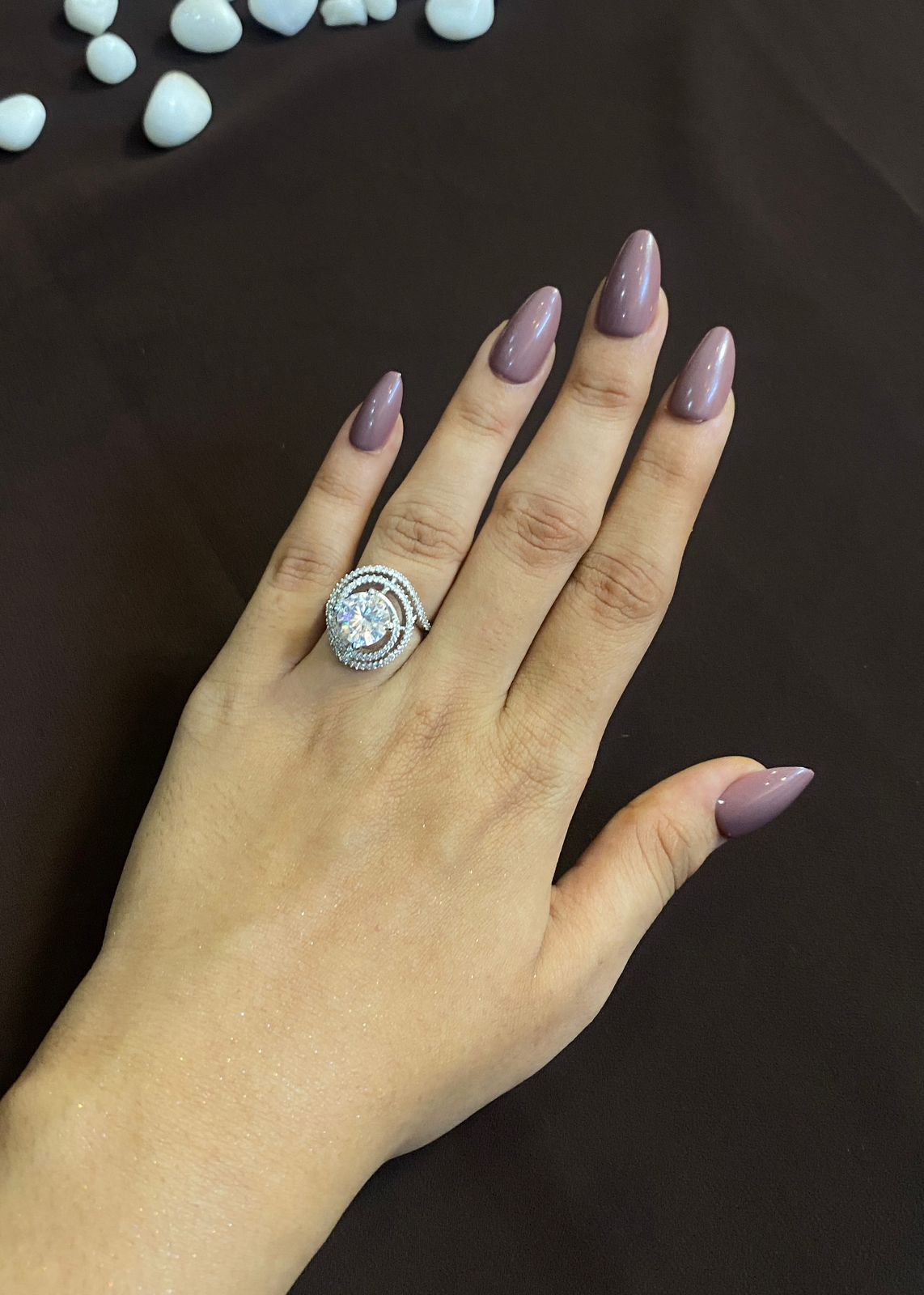 SILVER HALO RING WITH SOLITAIRE