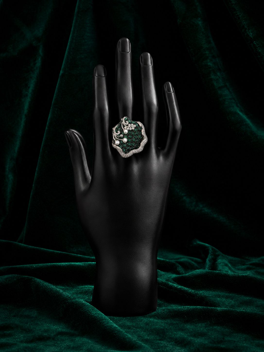 EMERALD STONES WITH SIDE DIAMOND RING