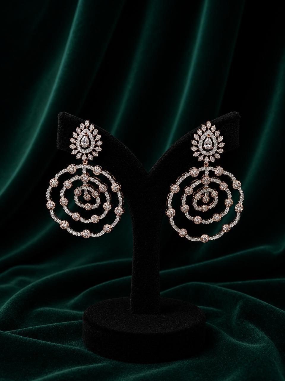 3 CIRCLED SILVER & GOLD STONE EARRINGS