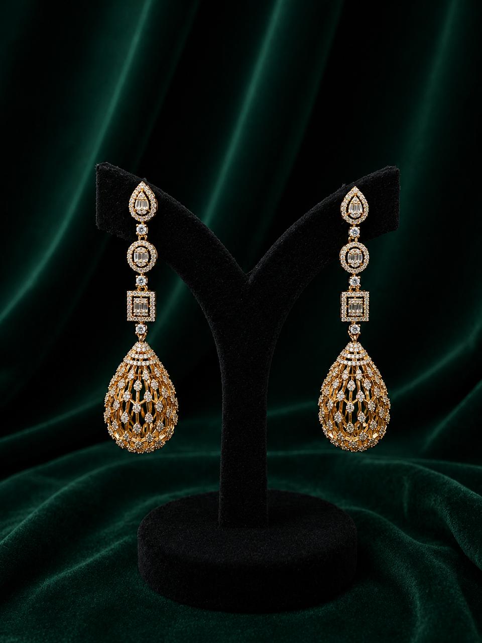 3 SHAPED STONE HANGING EARRINGS