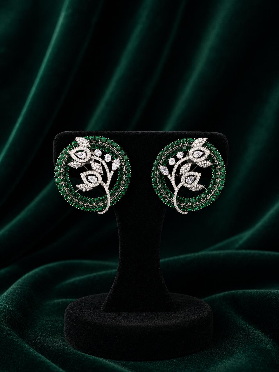 Emerald Green Stones Stud With Victorian Polish