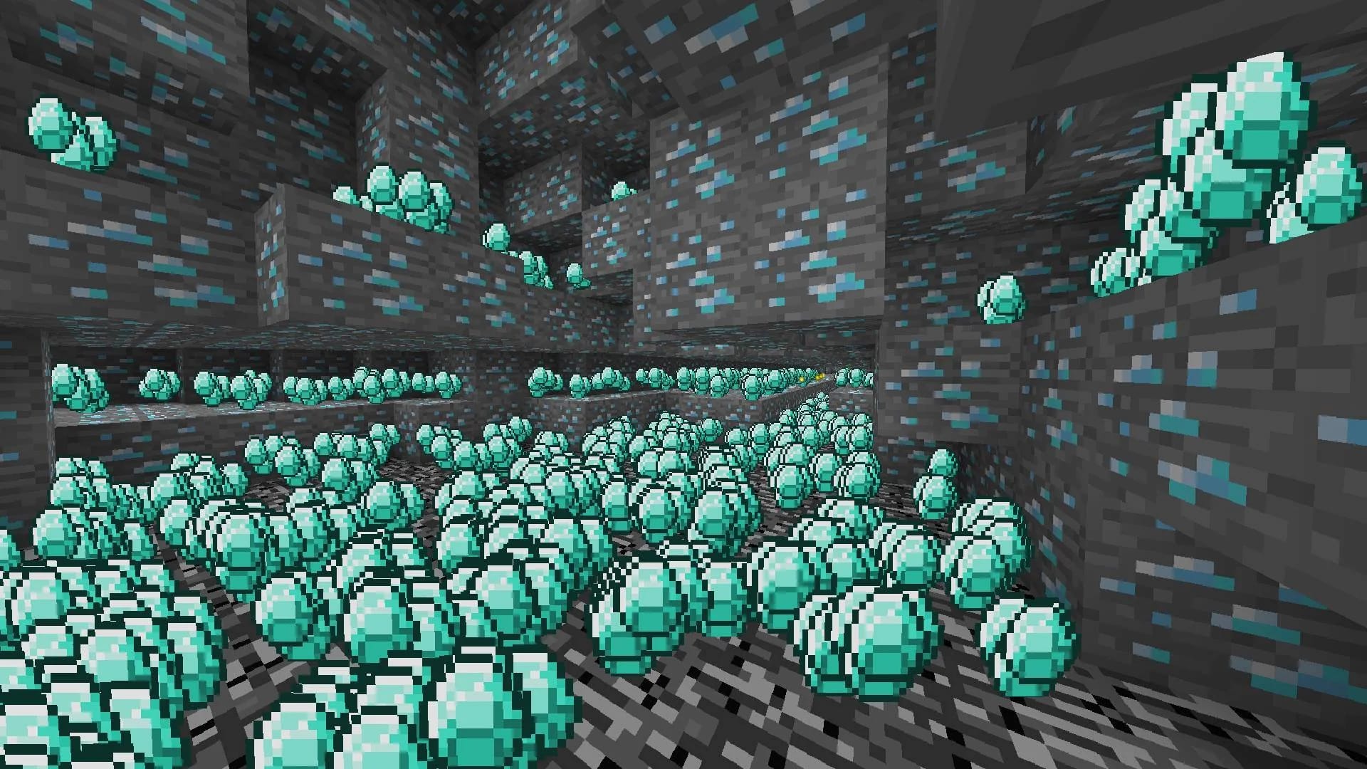 Diamond ores in a deepslate cave in Minecraft