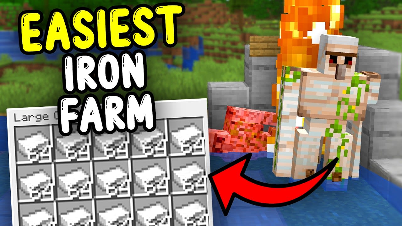 Minecraft iron farm with villagers, zombie system, and automatic iron golem collection platform