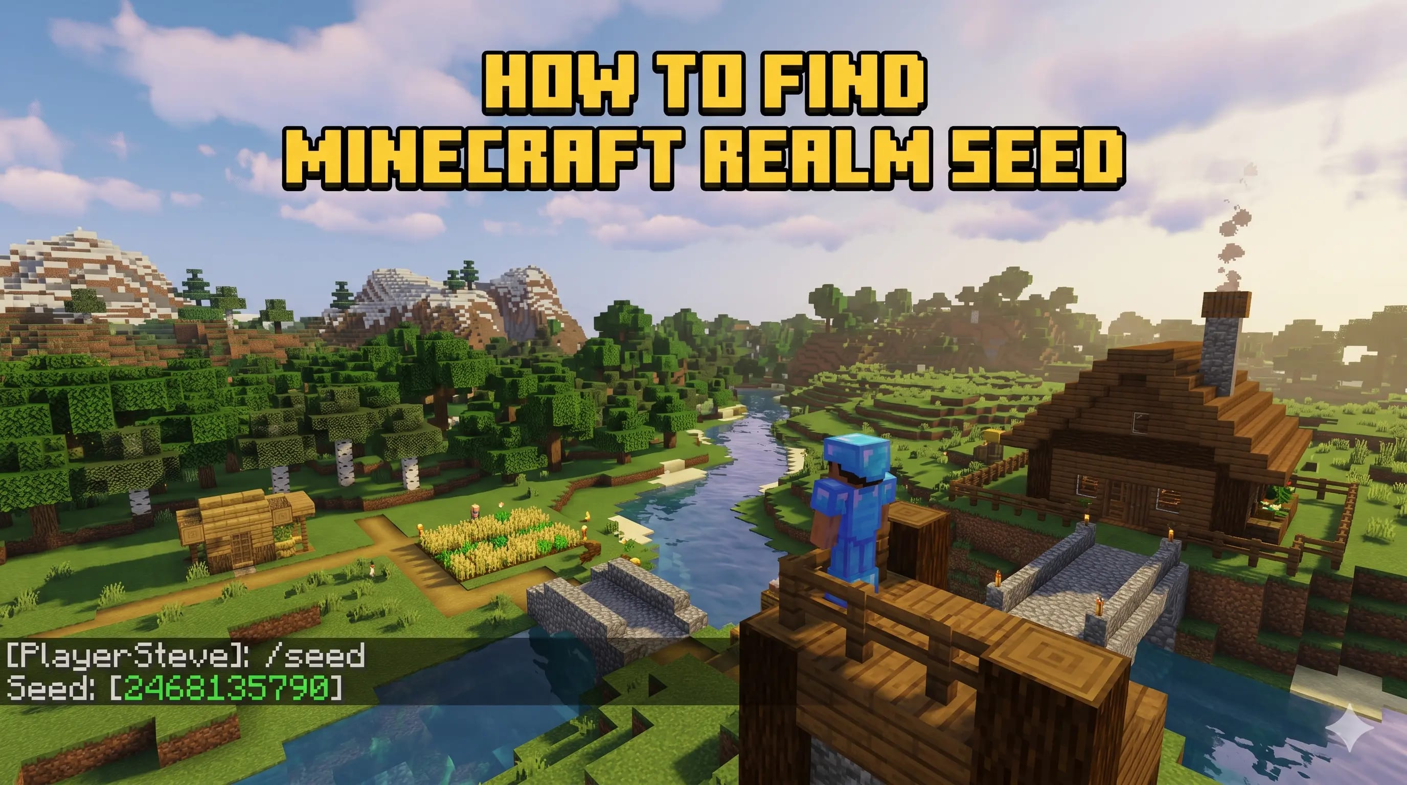 Minecraft seed map preview with biomes and structure markers for checking a Realm world seed