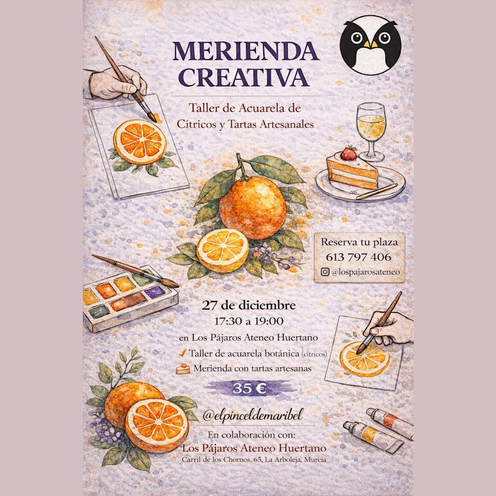 Taller de acuarela cítrica con merienda casera en Los Pájaros