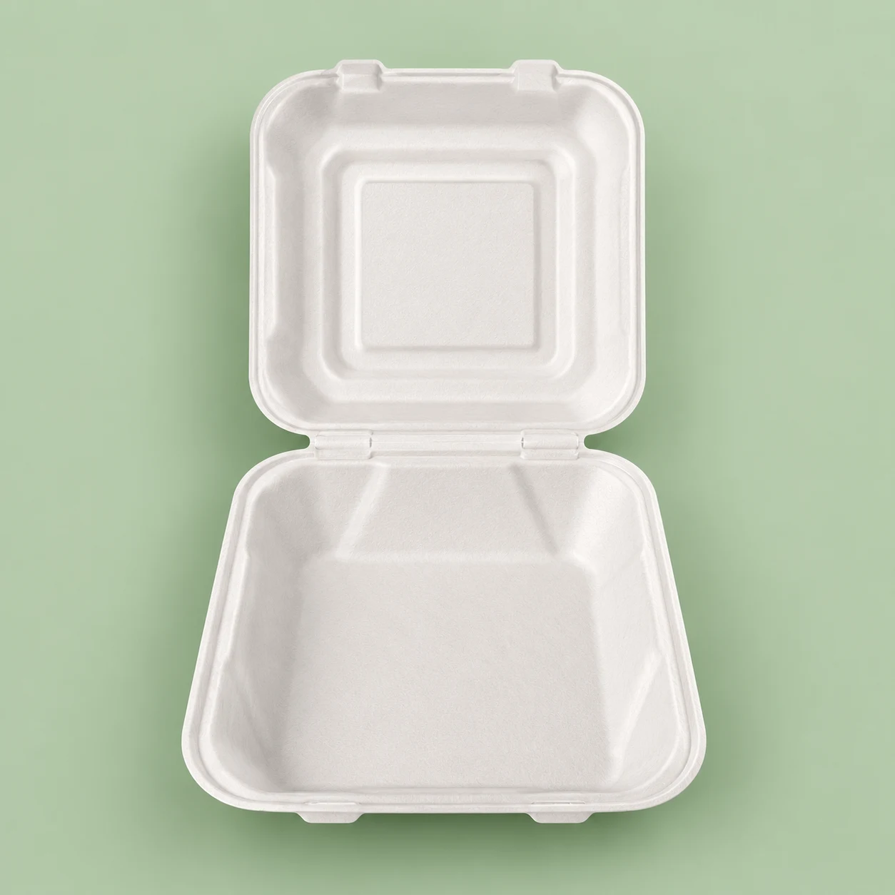 8x8 Biodegradable Sugarcane Bagasse Clamshell Food Container