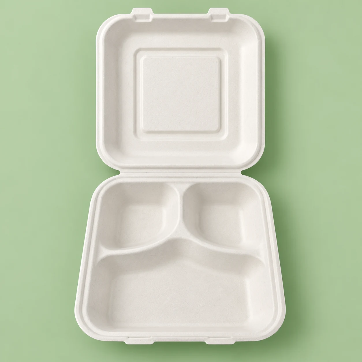 9x9 Three Compartment Biodegradable Takeaway Clamshell Box