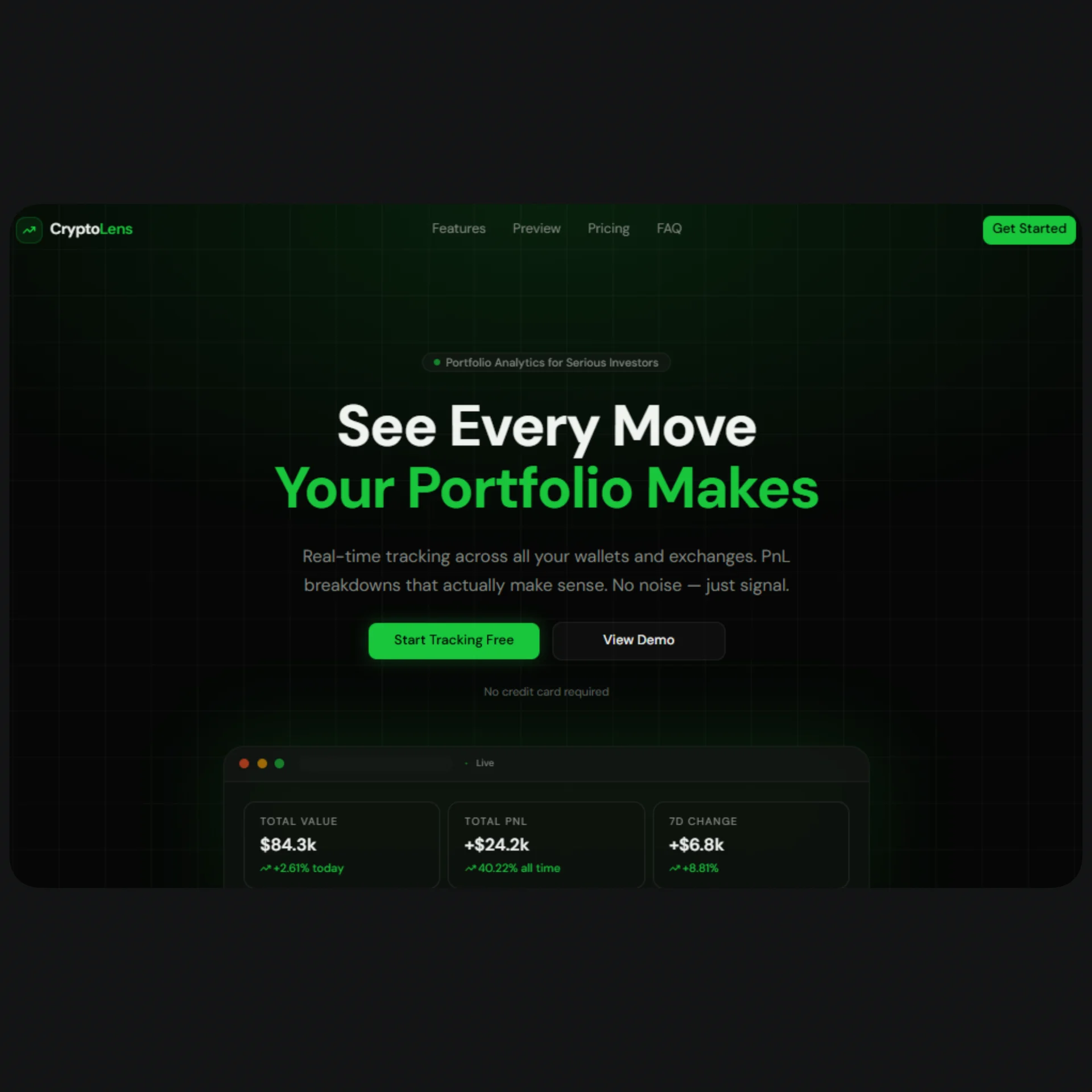 CryptoLens — Next.js Crypto Portfolio Analytics Template template preview