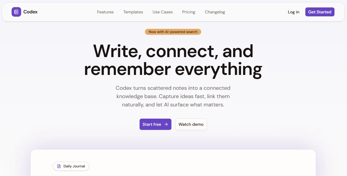 Codex — Next.js Knowledge Base Template template preview