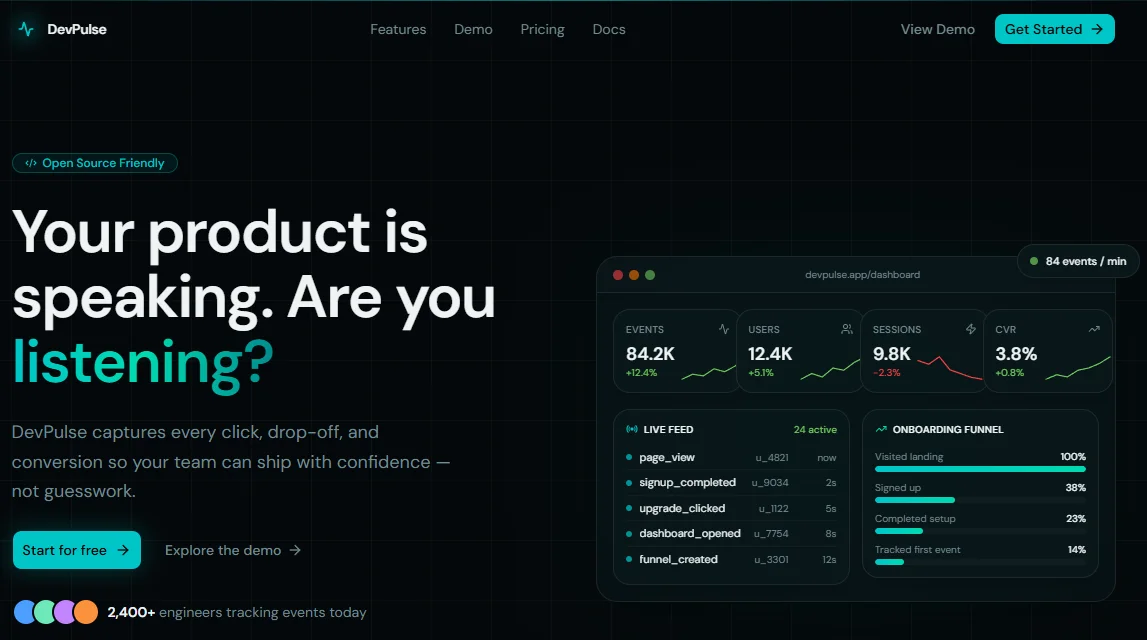 DevPulse — Next.js Developer Analytics Suite Template preview