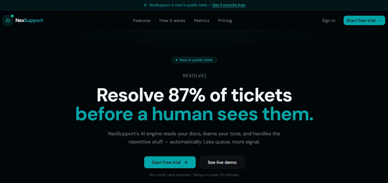 NexSupport — Next.js AI Customer Support SaaS Template preview