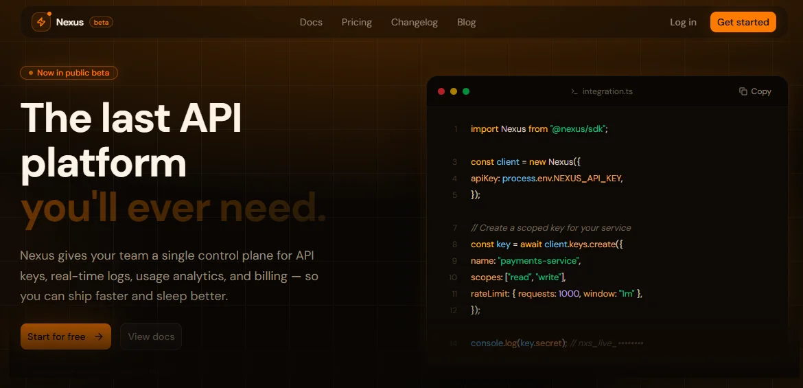 Nexus — Next.js SaaS API Management Template template preview