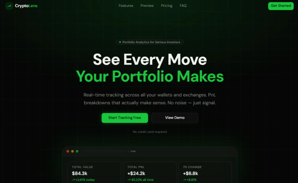 CryptoLens — Next.js Crypto Portfolio Analytics Template template preview