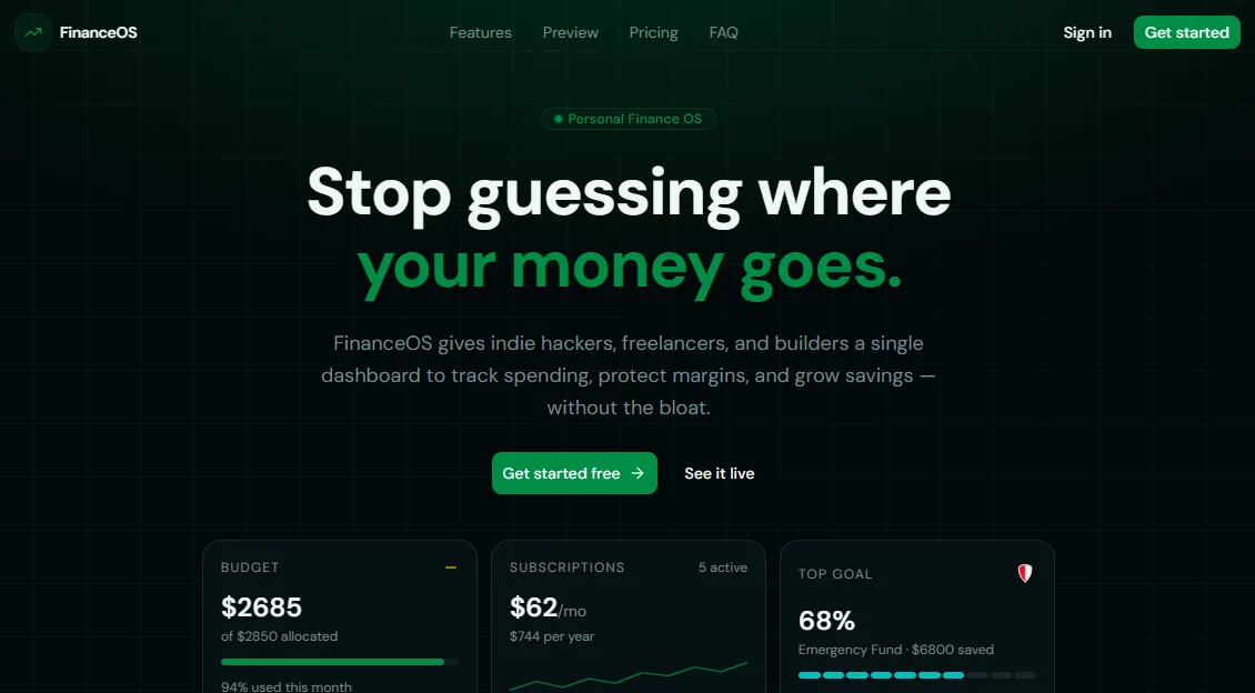 FinanceOS — Next.js Personal Finance SaaS Template template preview