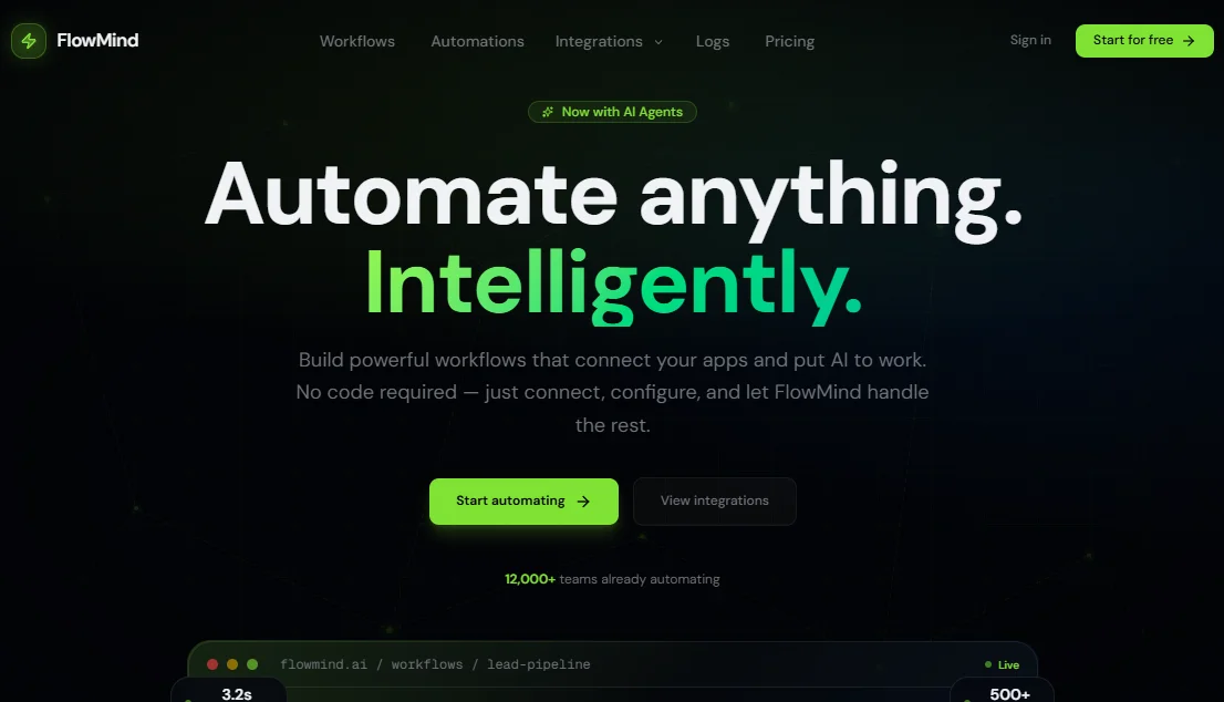 FlowMind — Nextjs Tailwind SaaS AI Workflow Automation Template preview