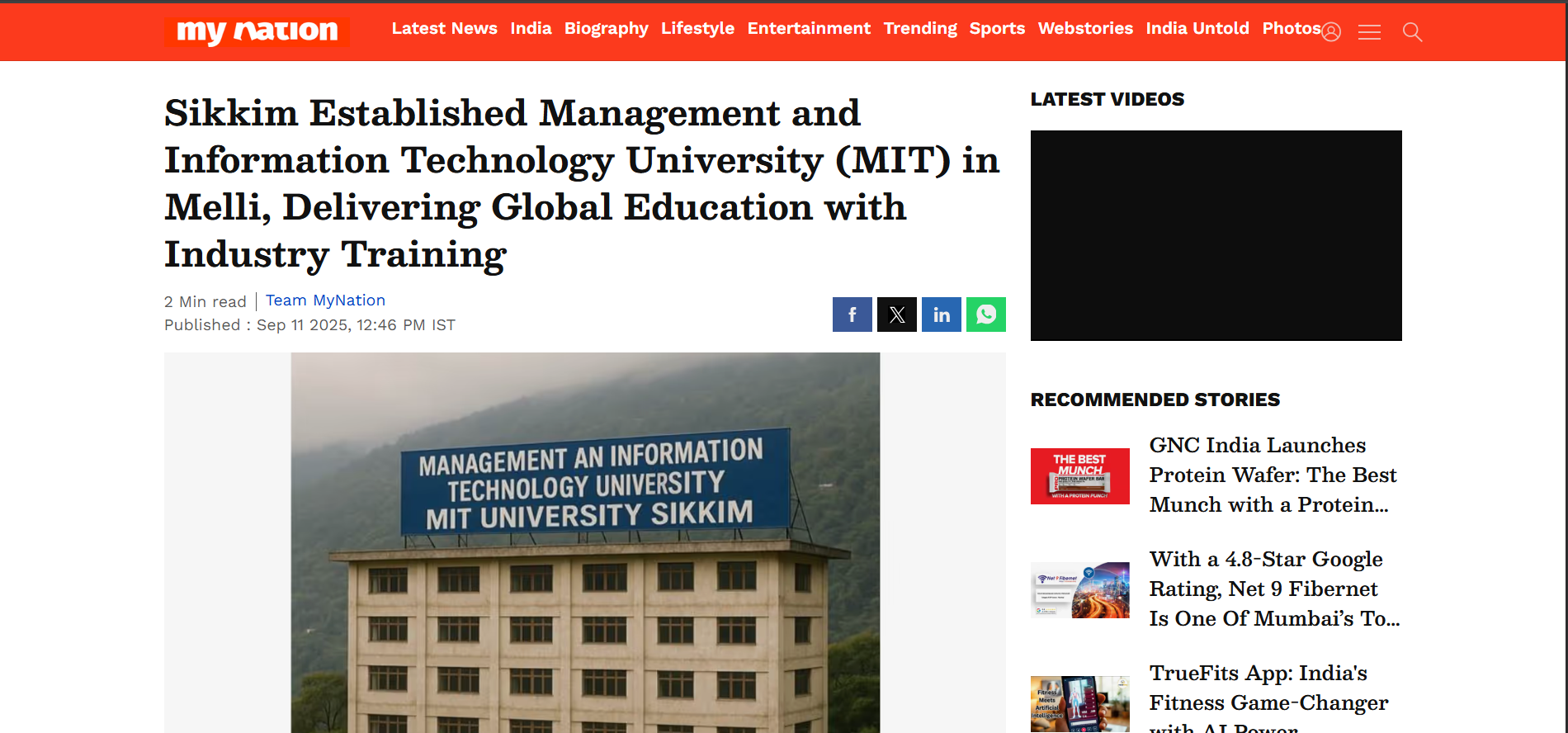 Sikkim established Management and Information Technology University (MIT) in Melli – Bringing world-class education closer to home