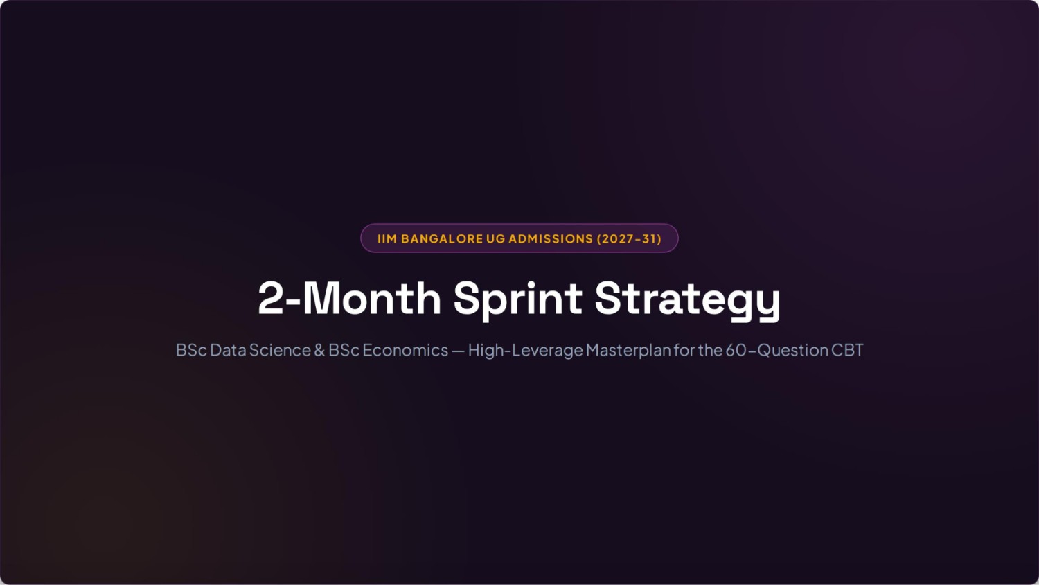 IIM Bangalore UG 2-Month Strategy: B.Sc Data Science & Economics (2027-31)