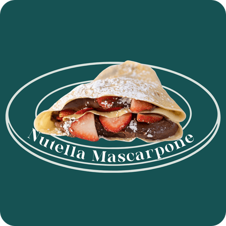 Strawberry Nutella crepe at Griddled with sliced strawberries and powdered sugar