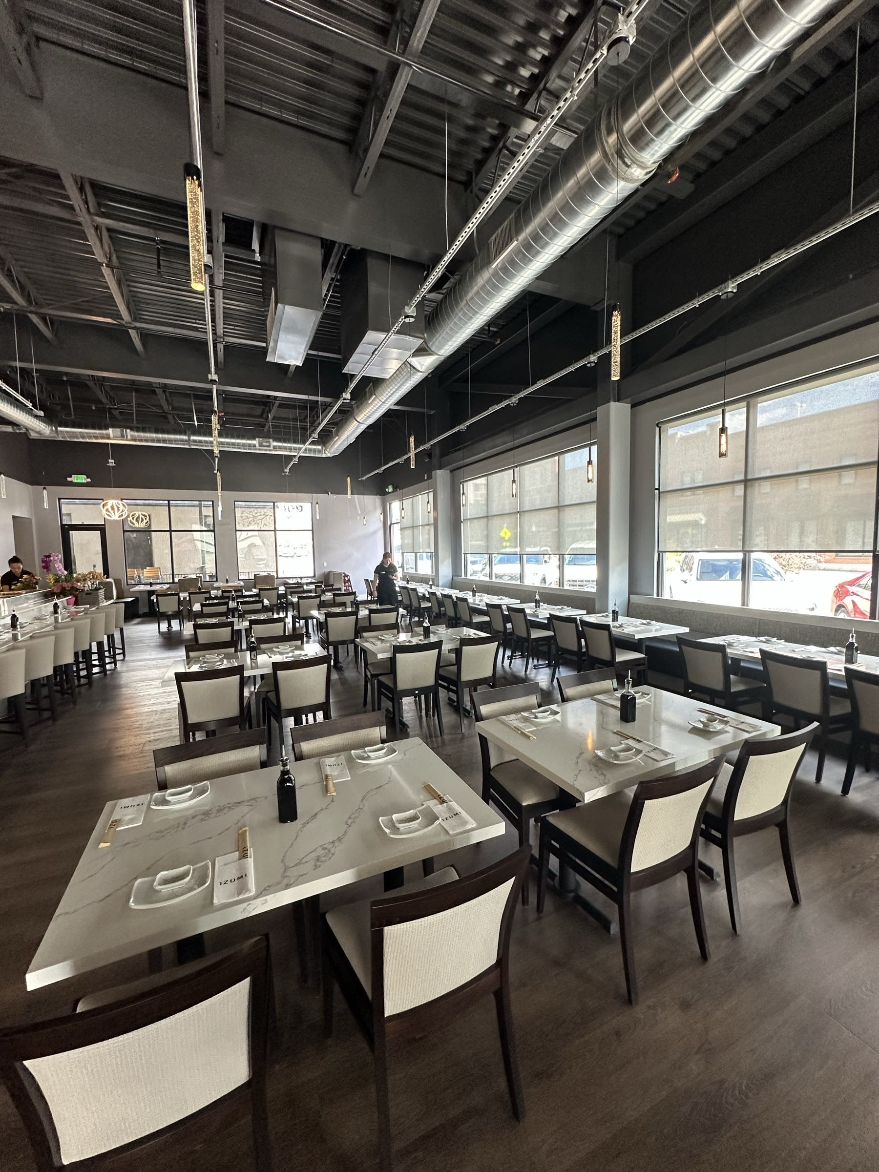 Izumi Sushi tall windows looking onto downtown Castle Rock