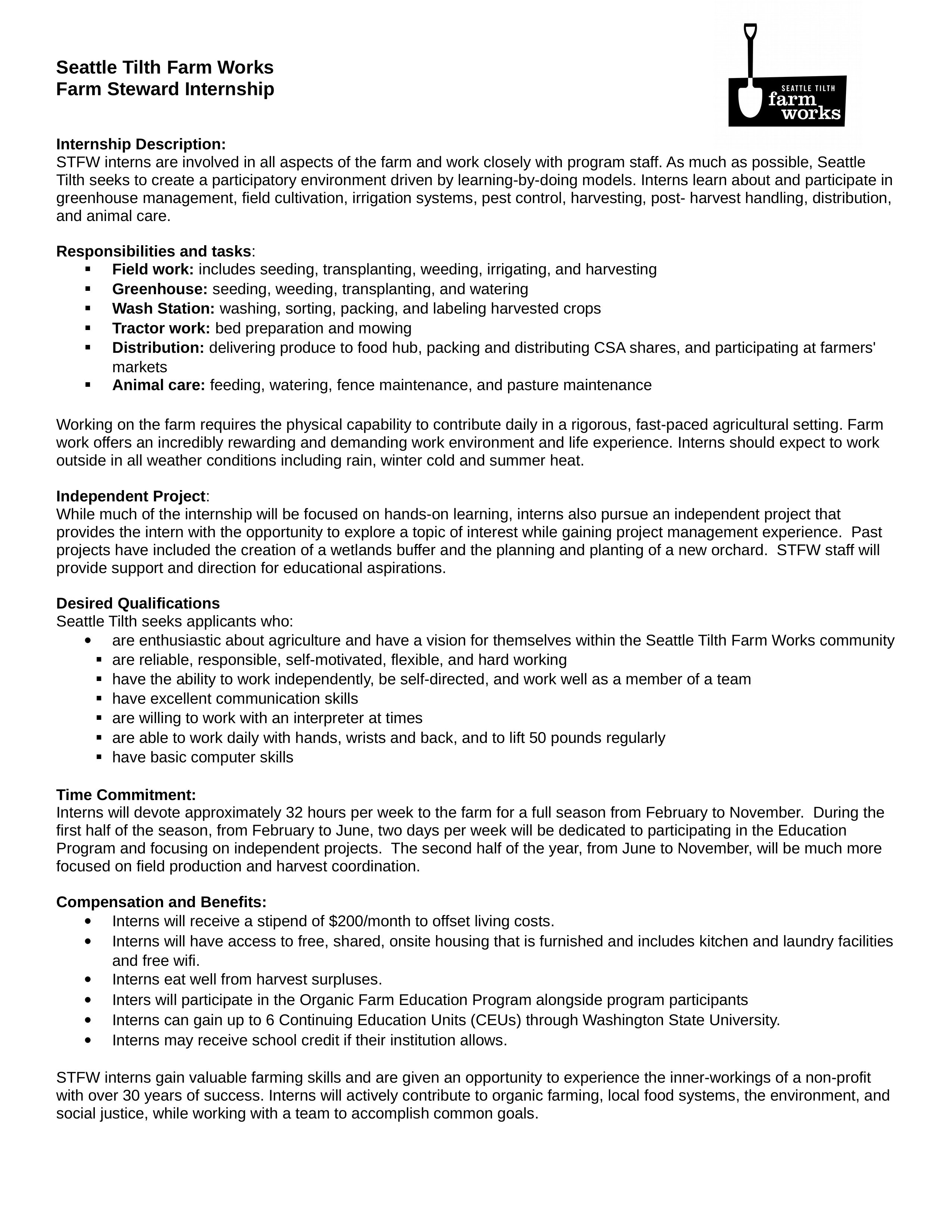 Seattle Tilth Farm Works Internship 2016