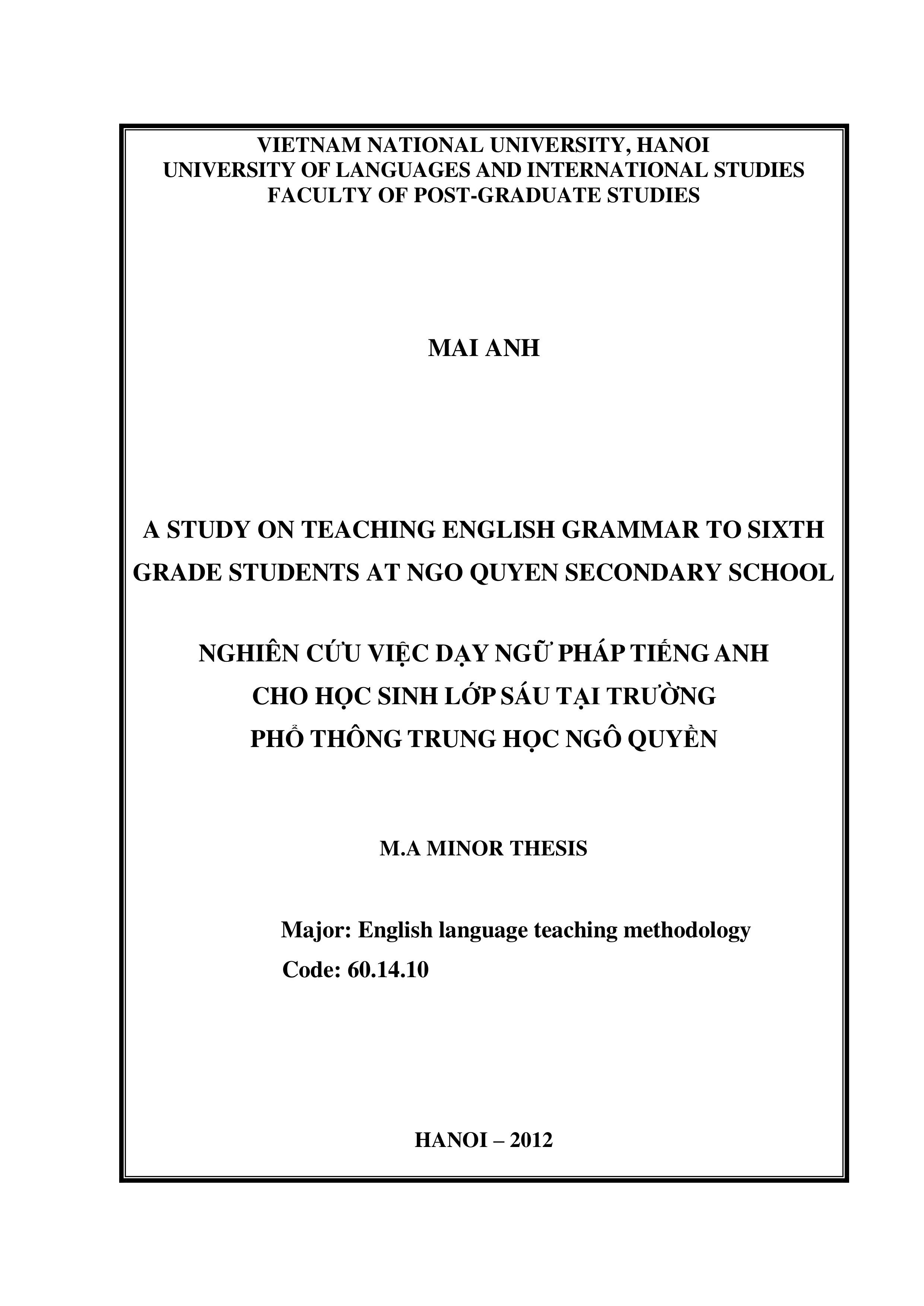 A study on teaching english grammar to sixth grade students at ngo quyen secondary school