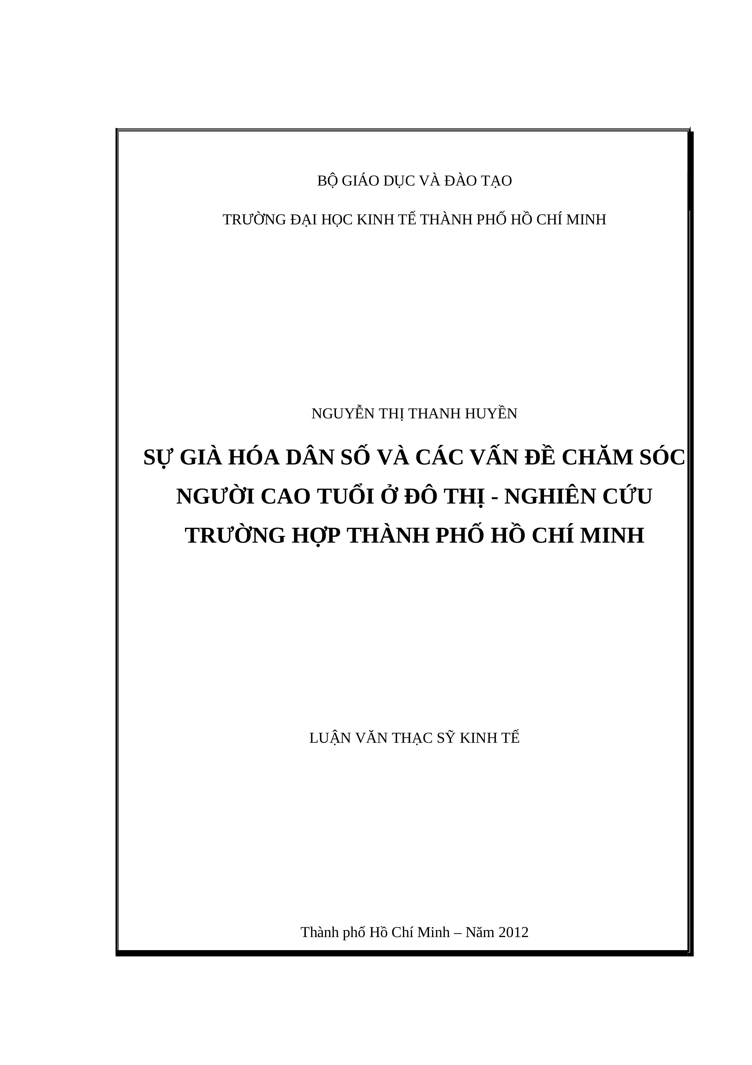 Sự già hóa dân số và các vấn đề chăm sóc người cao tuổi ở đô thị nghiên cứu trường hợp thành phố
