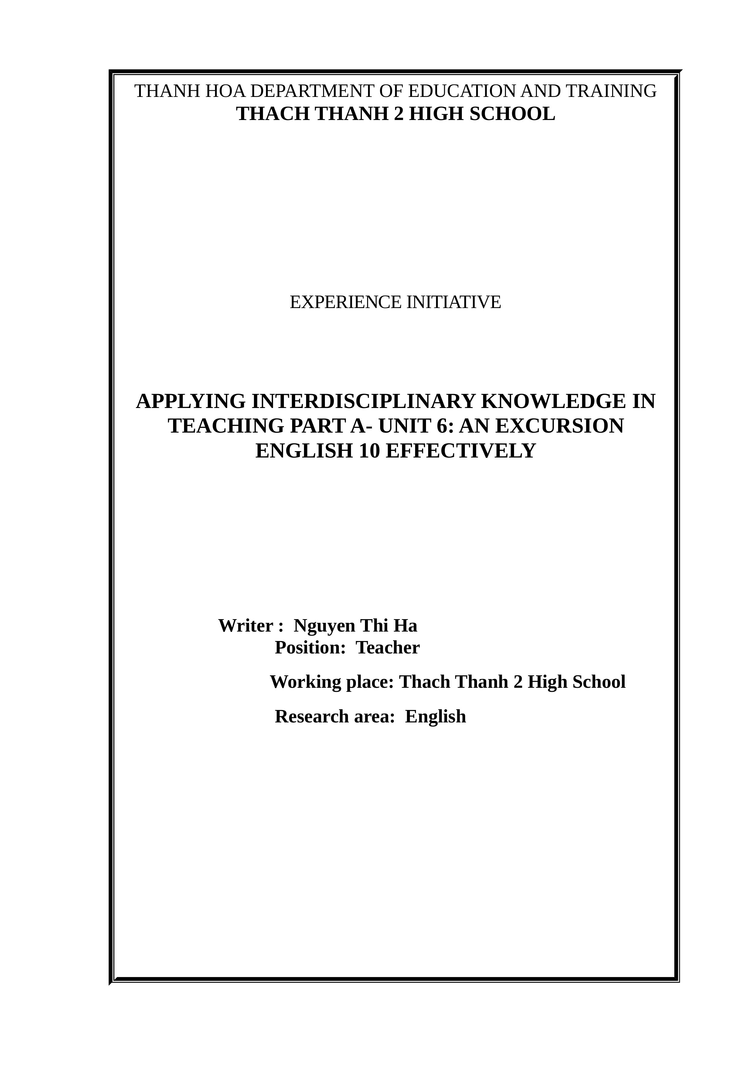Applying interdisciplinary knowledge in teaching part a reading unit 6 an excursion english 10