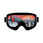 Ski googles with mountain view.