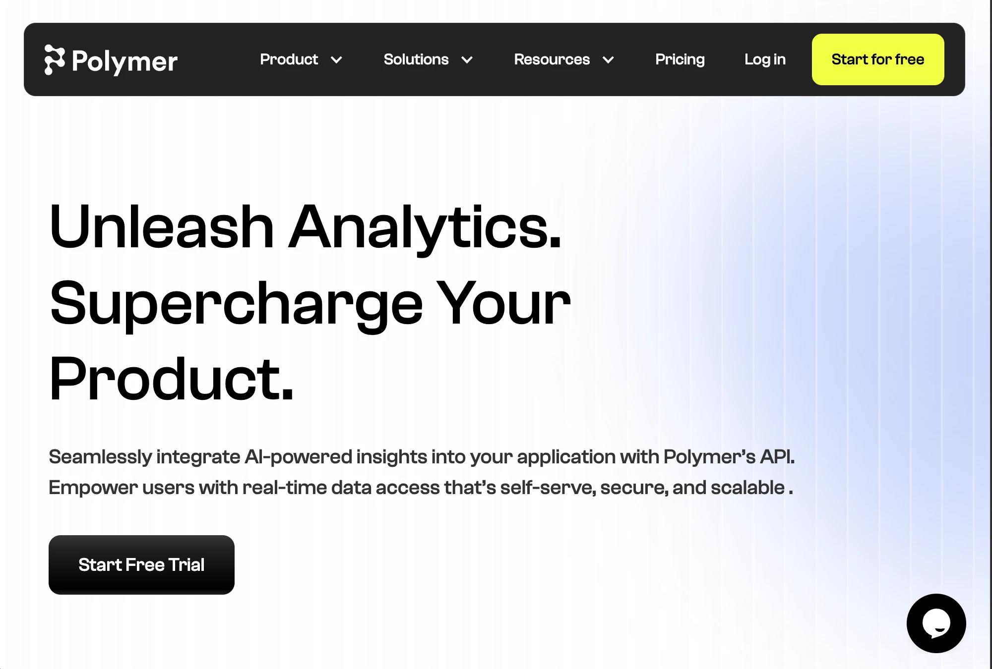 Polymer Search interface showing instant AI-generated dashboard with multiple data visualizations