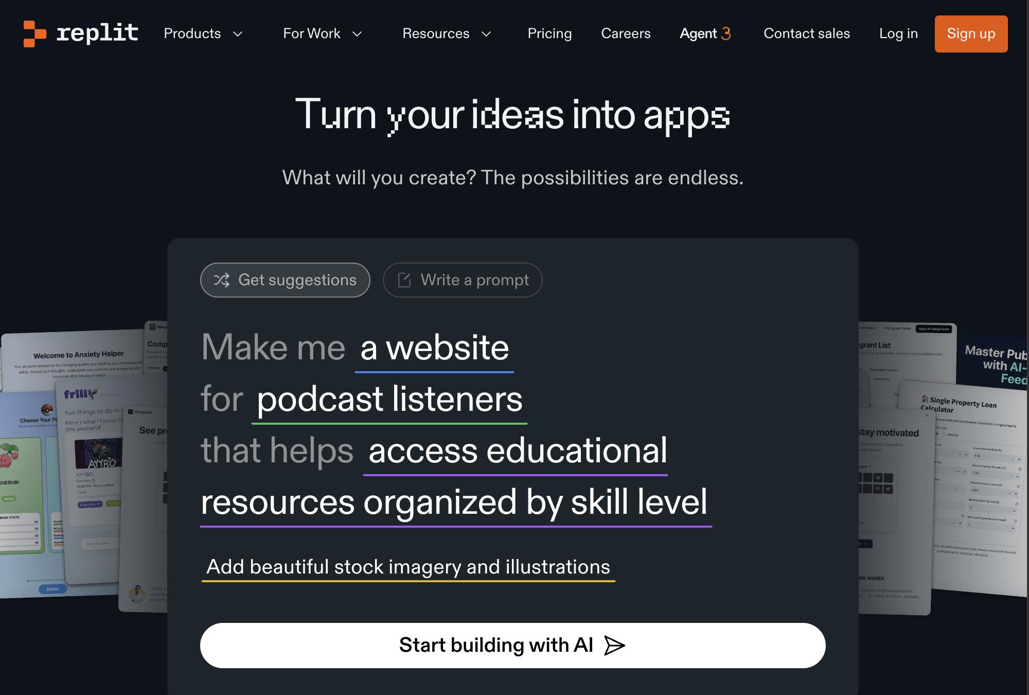 Replit Agent code-free dashboard builder with conversational AI interface