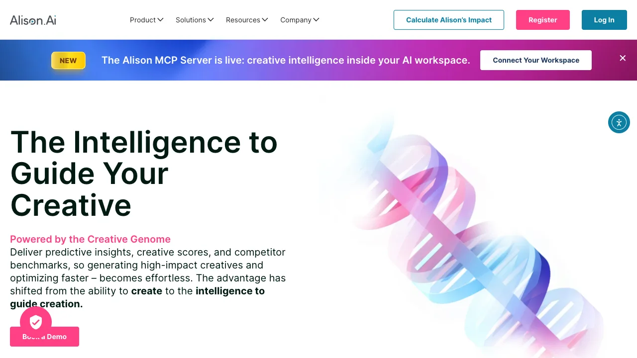 Alison.ai homepage introducing the Creative Genome for guiding creative decisions Alison.ai homepage introducing the Creative Genome for guiding creative decisions