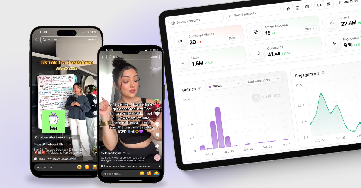 Tea App verfolgt TikTok-Trends und Engagement mit Echtzeit-Social-Media-Analysen. Tea App verfolgt TikTok-Trends und Engagement mit Echtzeit-Social-Media-Analysen.